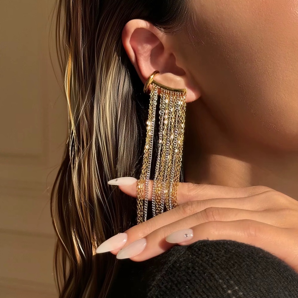 (A7) 18k plated gold and stainless steel Chain Dangle Earrings